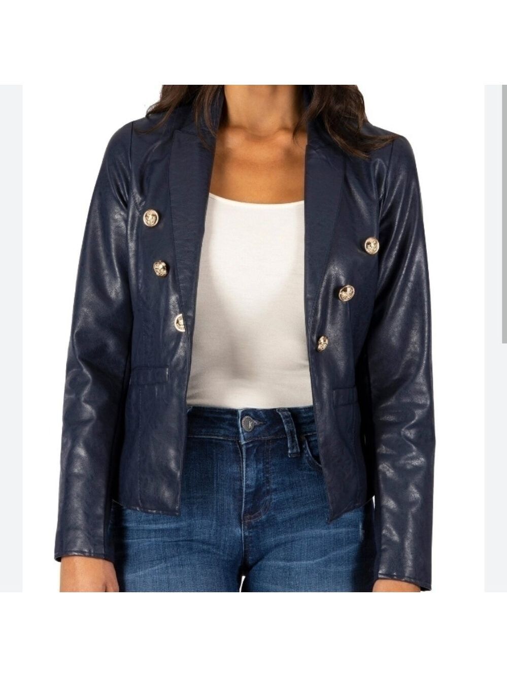 Kut From The Kloth Ciana Faux Leather Navy Blazer